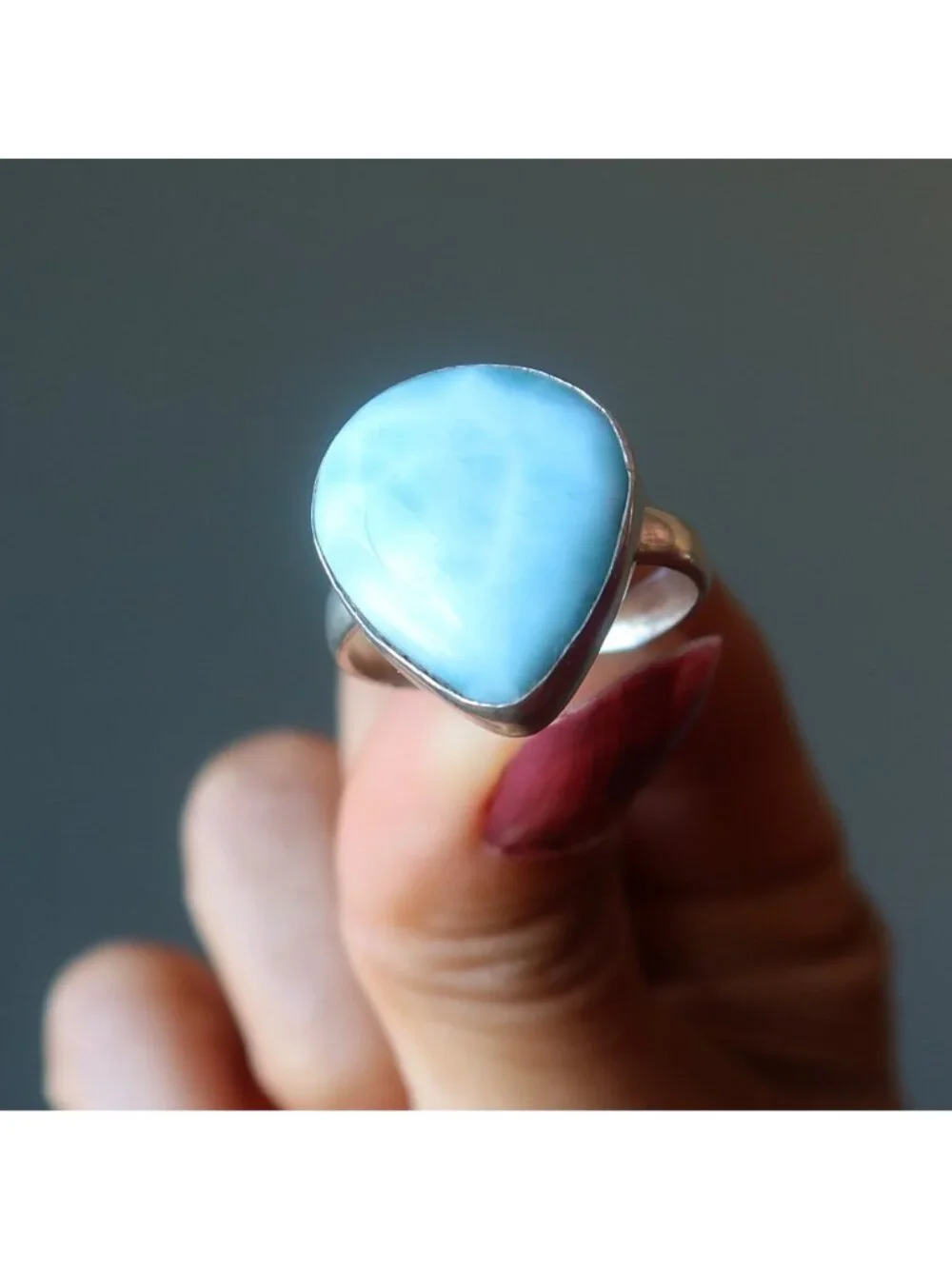 Larimar Ring My Dreams Blue Statement Gem Sterling Silver Size 8.75 Boho Jewelry